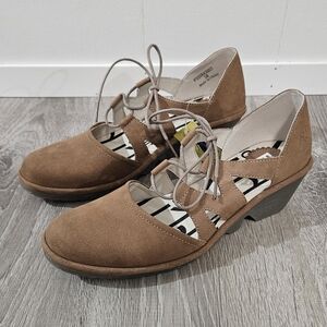 FLY London Leather Tie Front Wedges Phis Sand